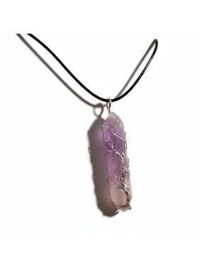 Amethyst Crystal Point Necklace - Tree of Life Wire Wrapped Pendant - 3rd Eye Ch
